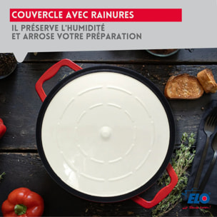 Cocotte en fonte émaillée basse 28 cm rouge cerise 3L Elo