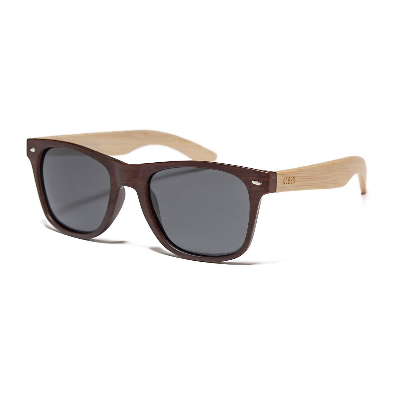 Gafas de sol OCEAN BEACH WOOD - Patillas en marrón oscuro mate y bambú y / Ahumada