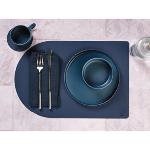 Set de table rectangovale réversible - 6 pièces - Cuir recyclé bleu nuit et gris anthracite