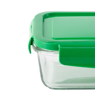 Hermético rectangular 840ml borosilicato tapa verde rainbow benetton