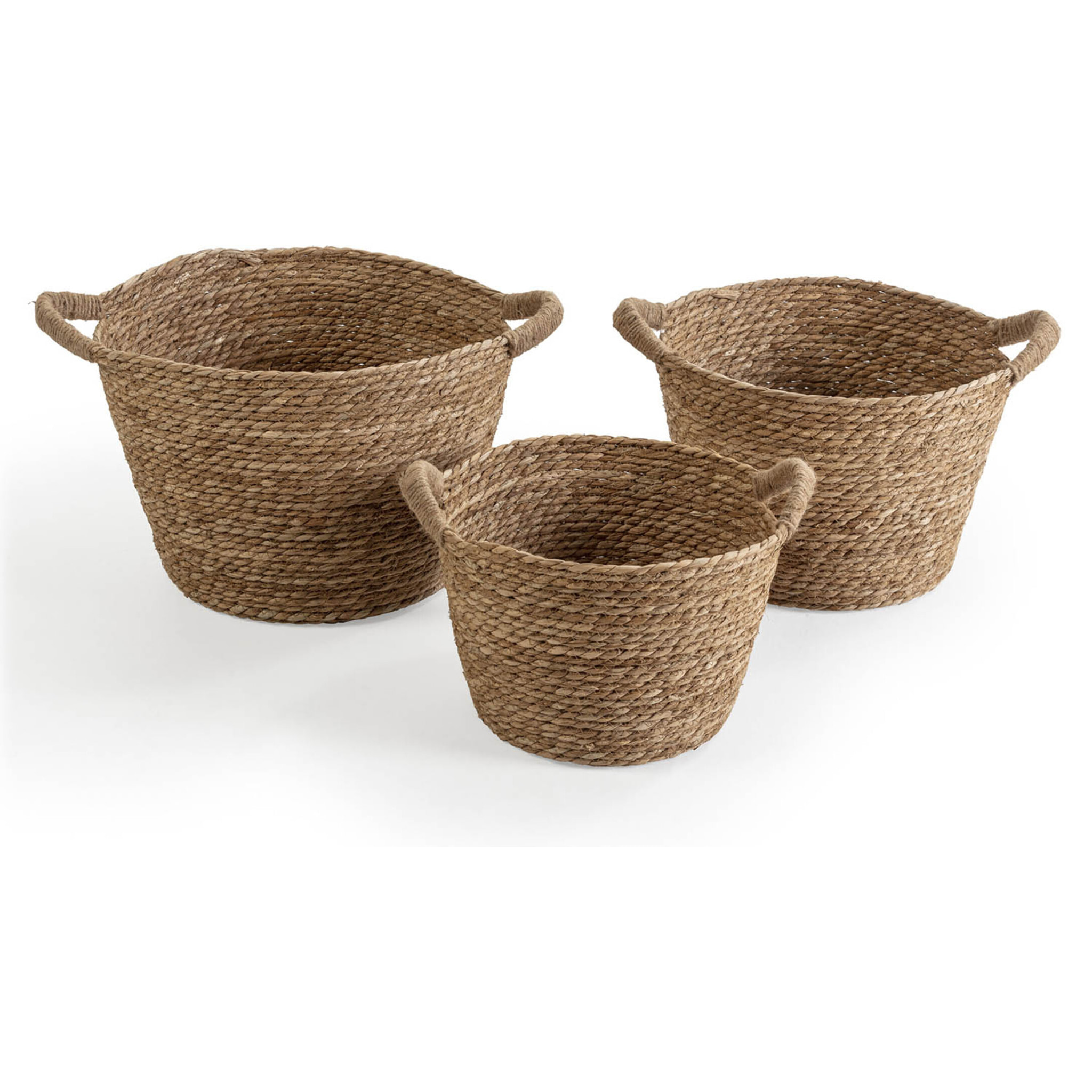 Set de 3 cestas decorativas Modelo ICIA, hechas a mano con fibras vegetales