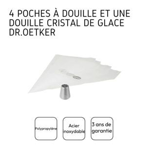 Lot de 4 poches à douille et embout cristal de glace en inox Dr.Oetker Baker Edition