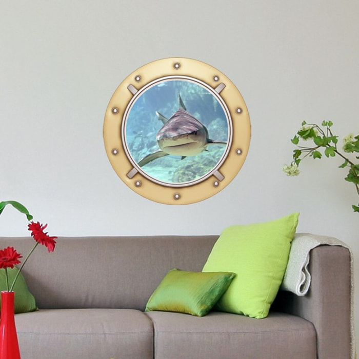 Stickers muraux 3D | Sticker Mural Autocollant effet REQUIN DESIGN - Stickers adhésifs 3D Chambre Salon Trompe l'oeil