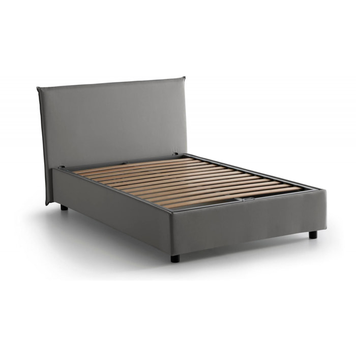 Letto piazza e mezza Ashasa, Letto contenitore con rivestimento in tessuto, 100% Made in Italy, Apertura frontale, adatto per materasso Cm 120x190, Grigio