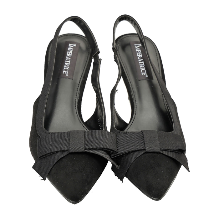 Decolletè in simil-pelle scamosciata con fiocco gross-grain