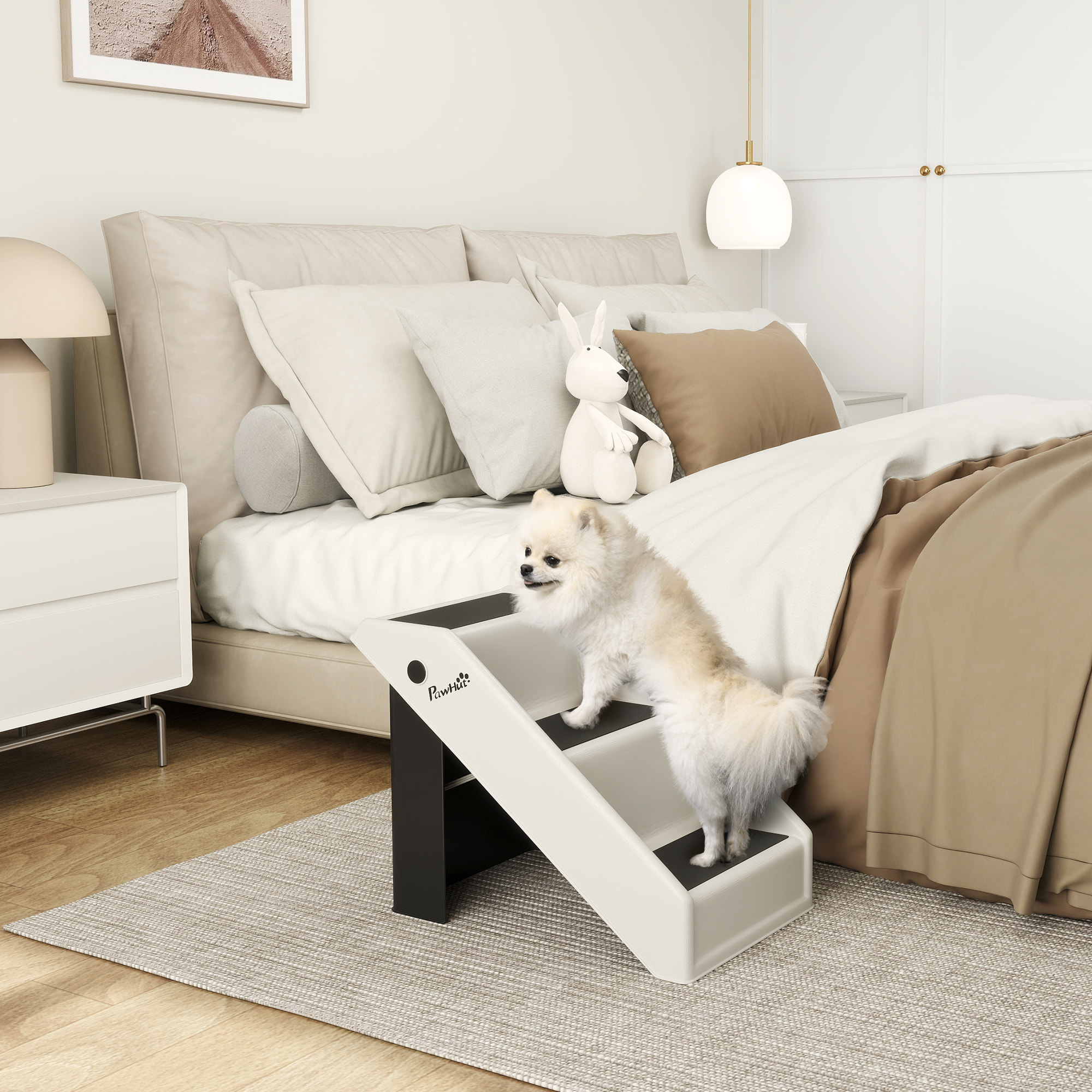 Escalier pour chien pliable - 3 marches antidérapantes - max. 10Kg - PP noir blanc cassé