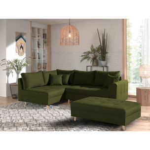 Rune - canapé d'angle - avec pouf d'appoint - 4 places - style scandinave - gauche - Vert Olive