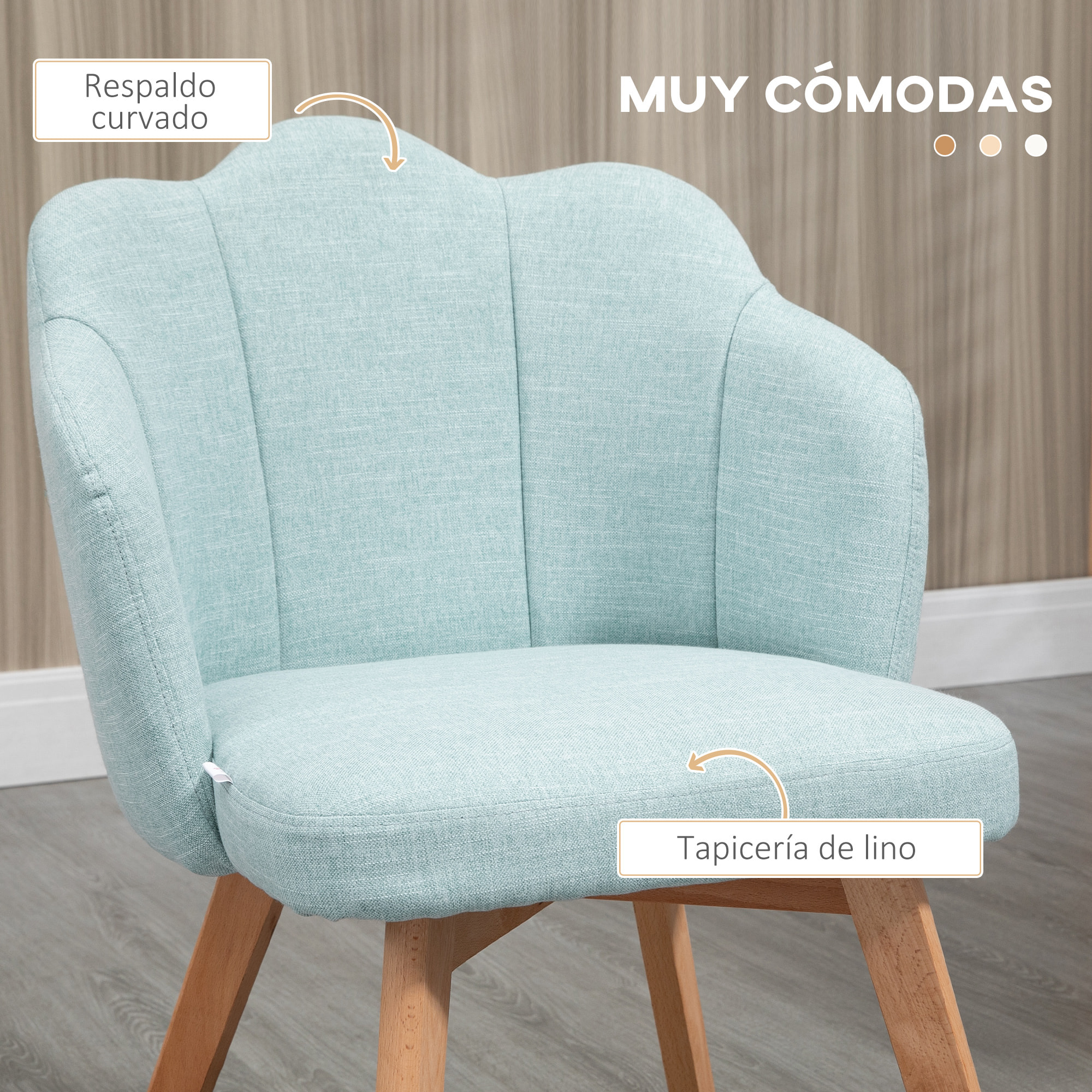 Sillas de Comedor en Forma de Flor Set de 2 Sillas con Asiento y Respaldo Acolchado Estilo Moderno Carga 120 kg 58x60x82 cm Verde Azulado