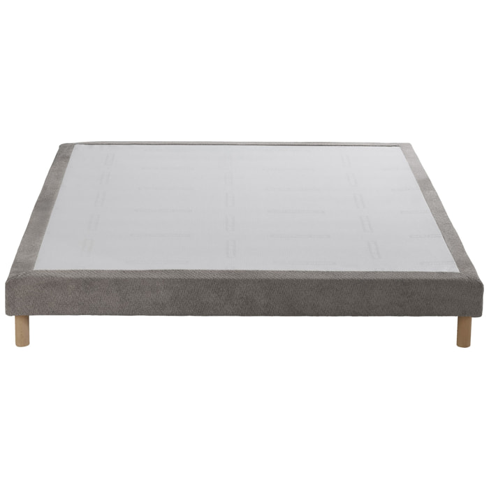Sommier tapissier Eden gris clair, bois massif, chenille bouclettes