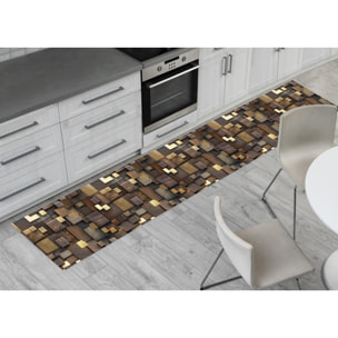 Tappeto Passatoia Corsia Cucina Ingresso Antimacchia Disegno Quadri 3d Marrone 3766