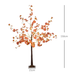 Árbol de Eucalipto Otoñal Artificial 150 cm Lámpara de Árbol con 245 Luces LED y Base Decoración Navidad para Interiores y Exteriores Naranja