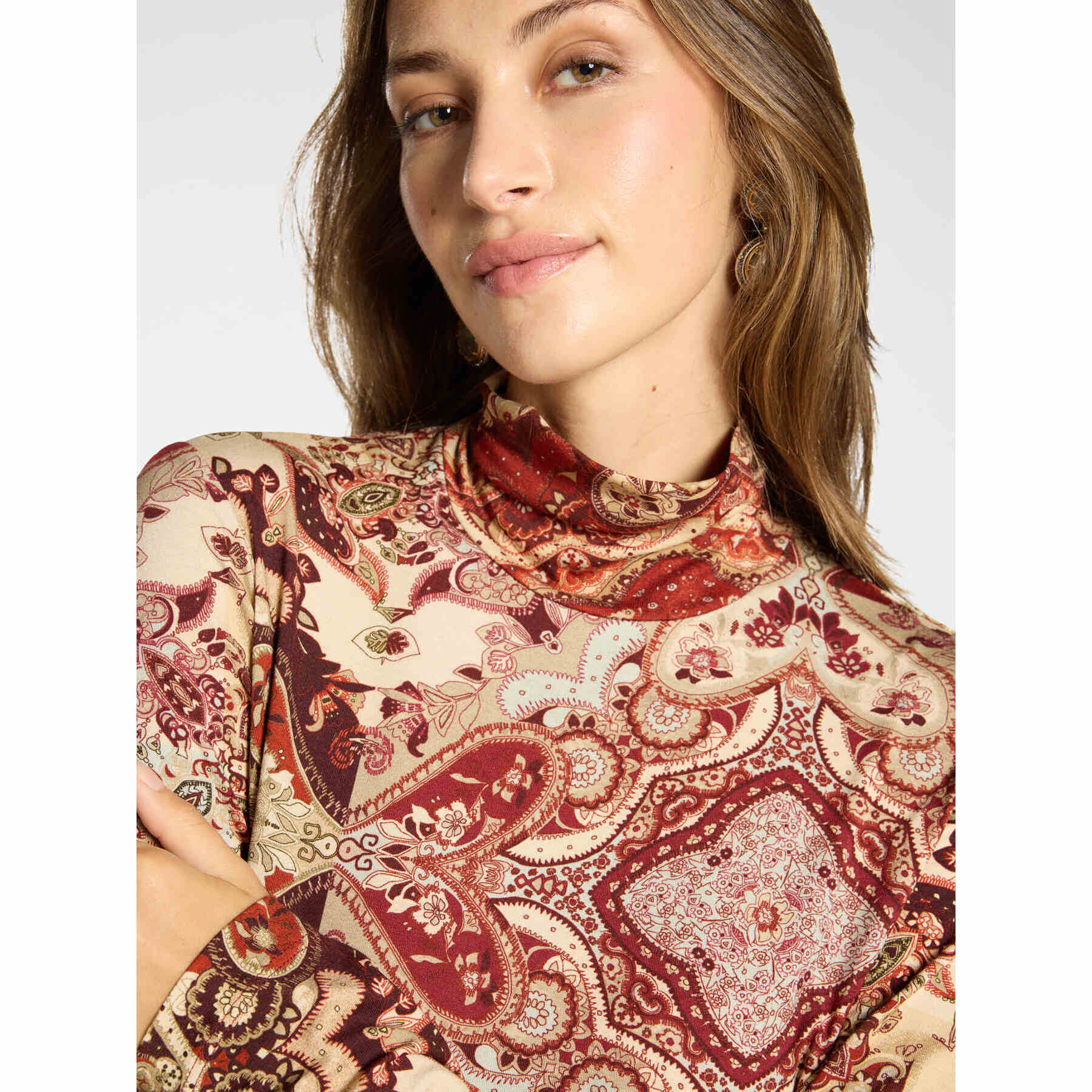 Elena Mirò - T-shirt dolcevita viscosa stampata - Rosso