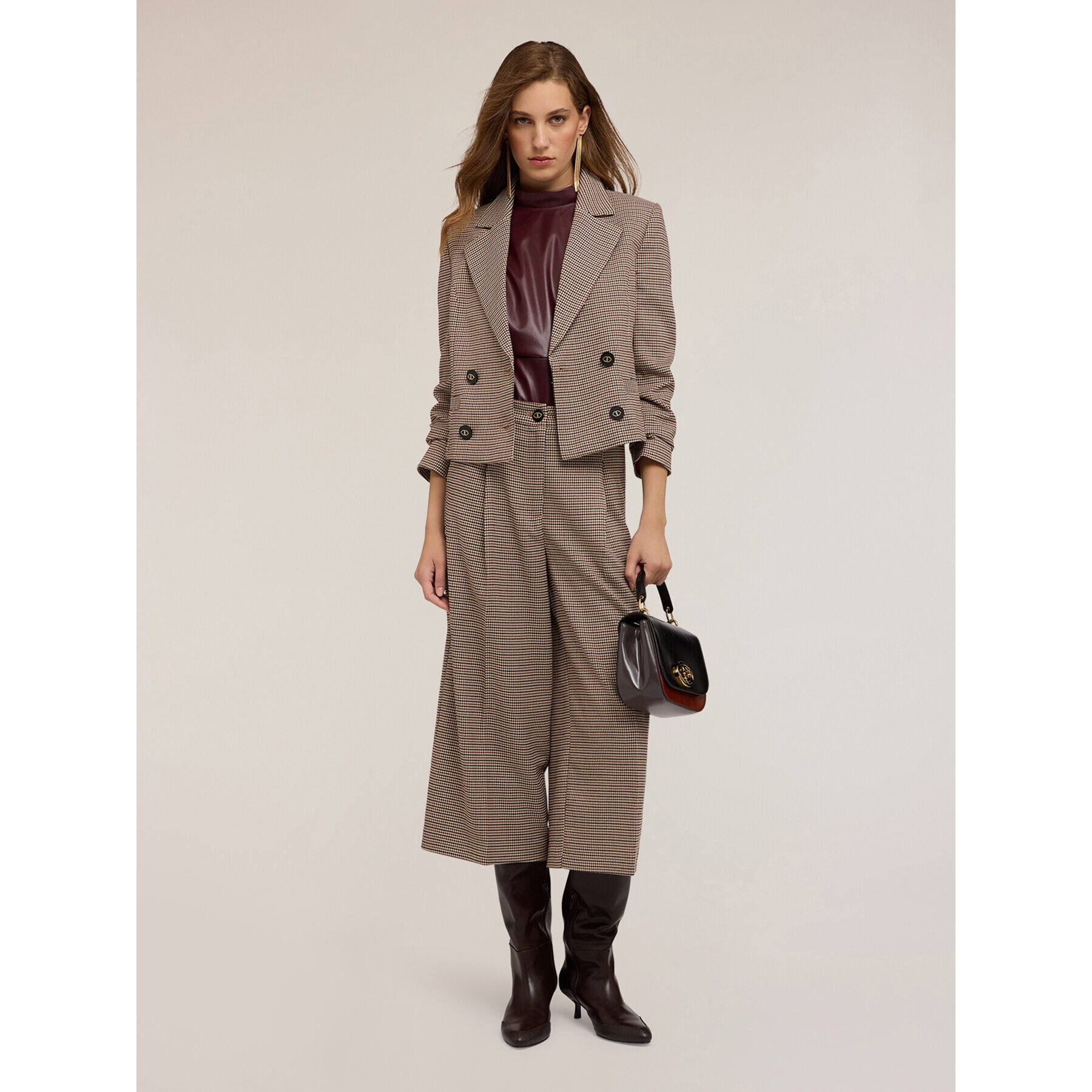 Motivi - Giacca corta doppiopetto fantasia check - Beige