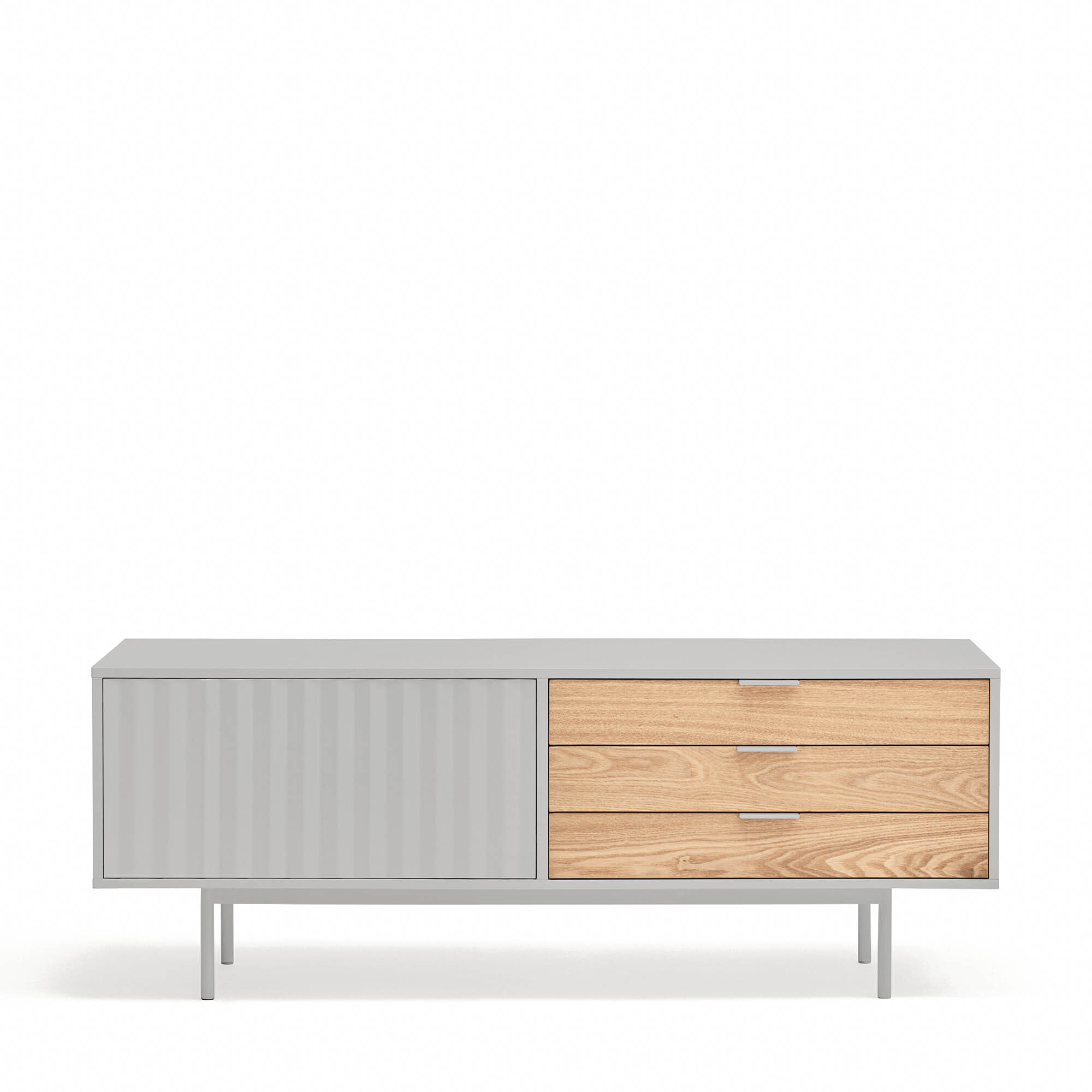 Mueble de televisión Sierra 1 puerta y 3 cajones gris claro y roble