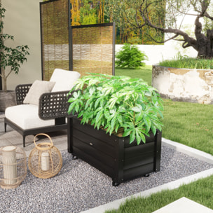 Jardinera de Madera con Ruedas, Huerto Urbano para Cultivar Plantas, Macetero Exterior con Orificios de Drenaje y Tela no Tejida, para Jardin, Terraza, Balcón y Patio, 89x48x47 cm, Negro