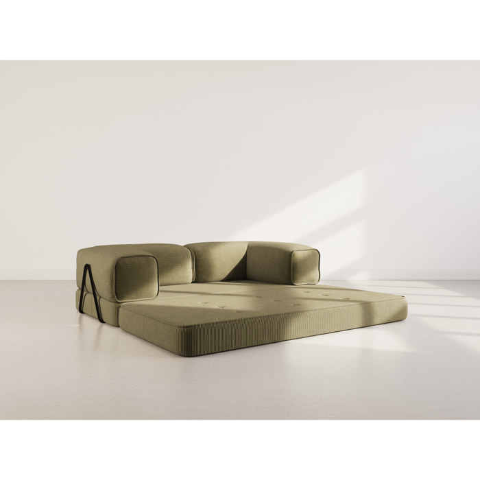 Poppy - canapé 3 places convertible en velours côtelé - Vert