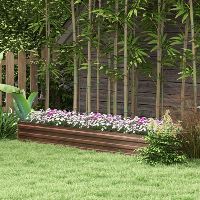 Carré potager rectangulaire dim. 240 x 60 x 30 cm tôle d'acier ondulé effet bois