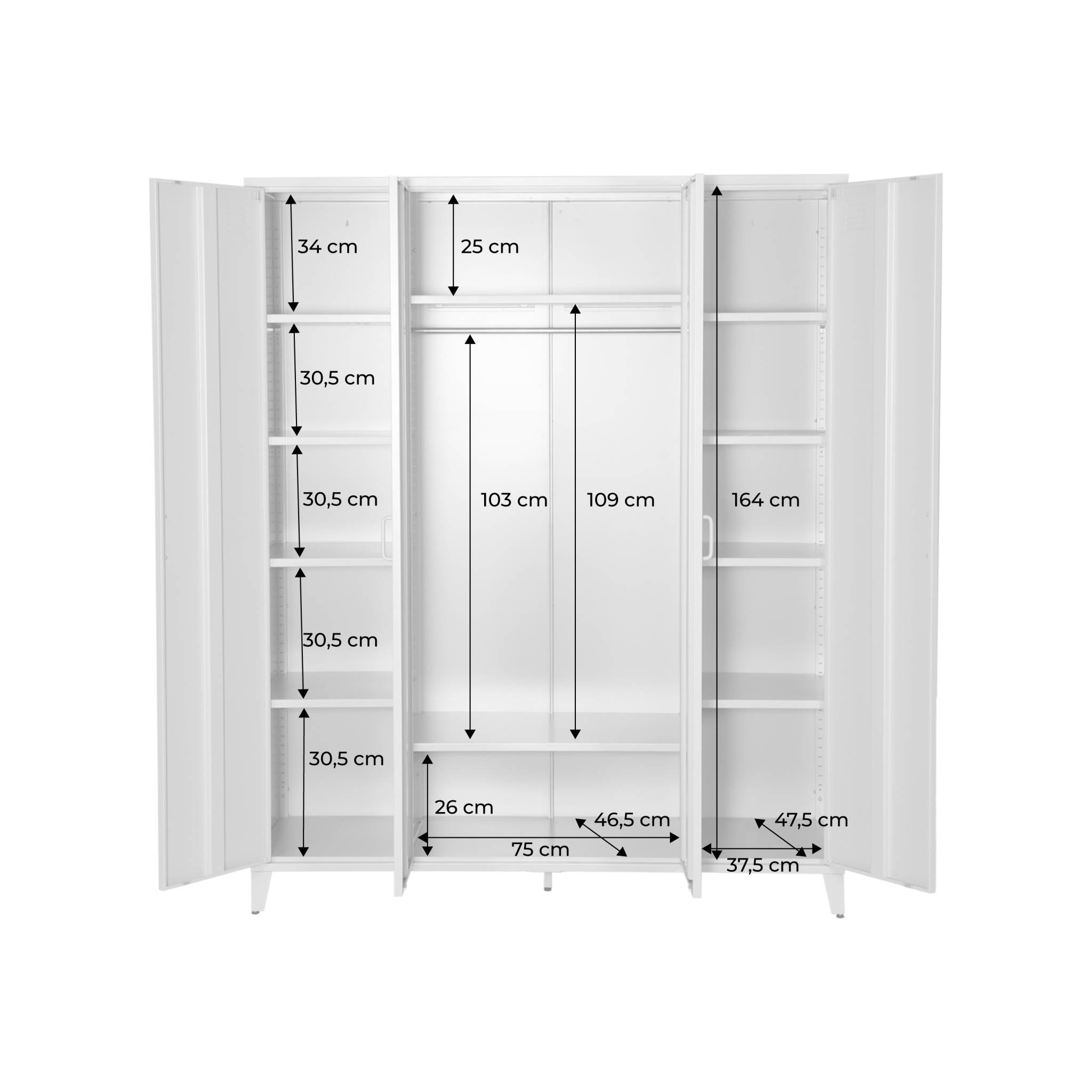 Armoire chambre dressing industriel métal 4 portes, 10 étagères, 1 penderie  SOHO
