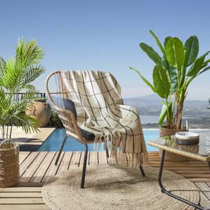 Plaid Coton Imprime Beige Et Noir 150x120cm