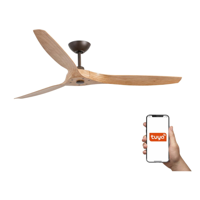 MOREA L Ventilateur de plafond marron clair TUYA