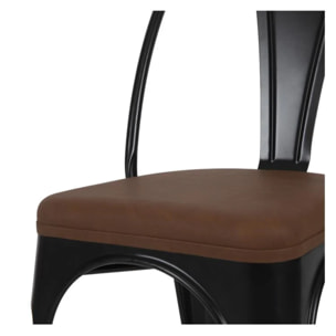 Lot de 2 chaises en métal noir et cuir synthétique marron - Charly