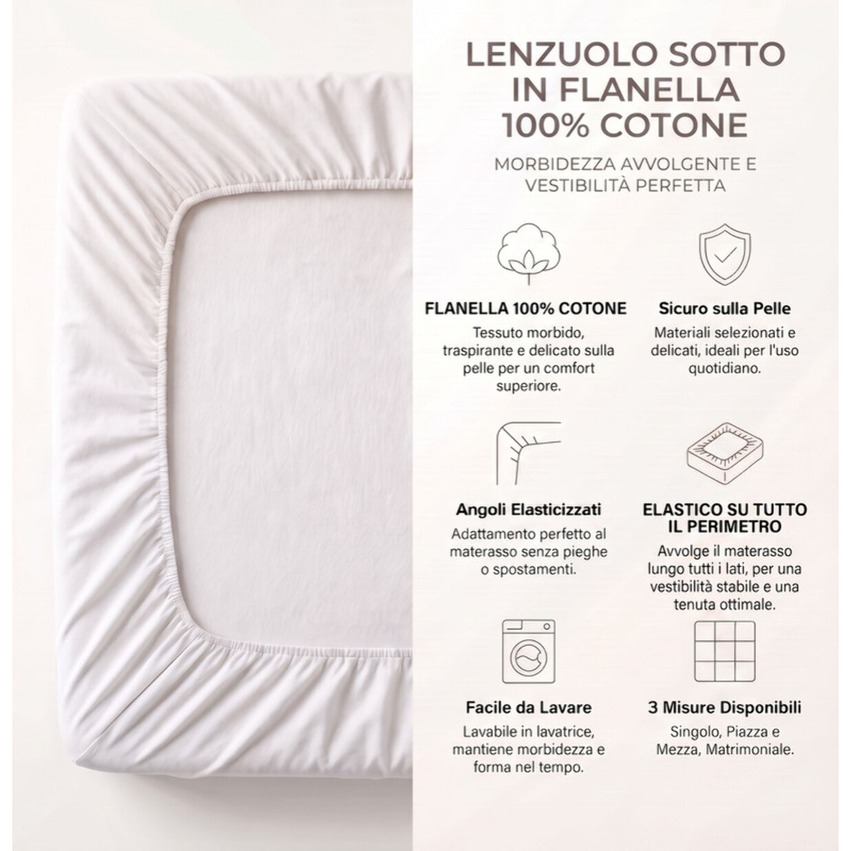 Lenzuolo sotto con angoli in flanella - Bianco