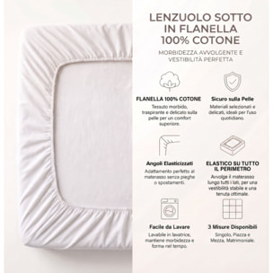 Lenzuolo sotto con angoli in flanella - Bianco