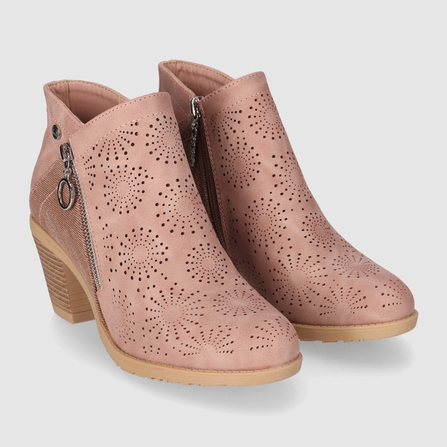 Botines de Piel Sintética - Nude - Tacón: 6 cm