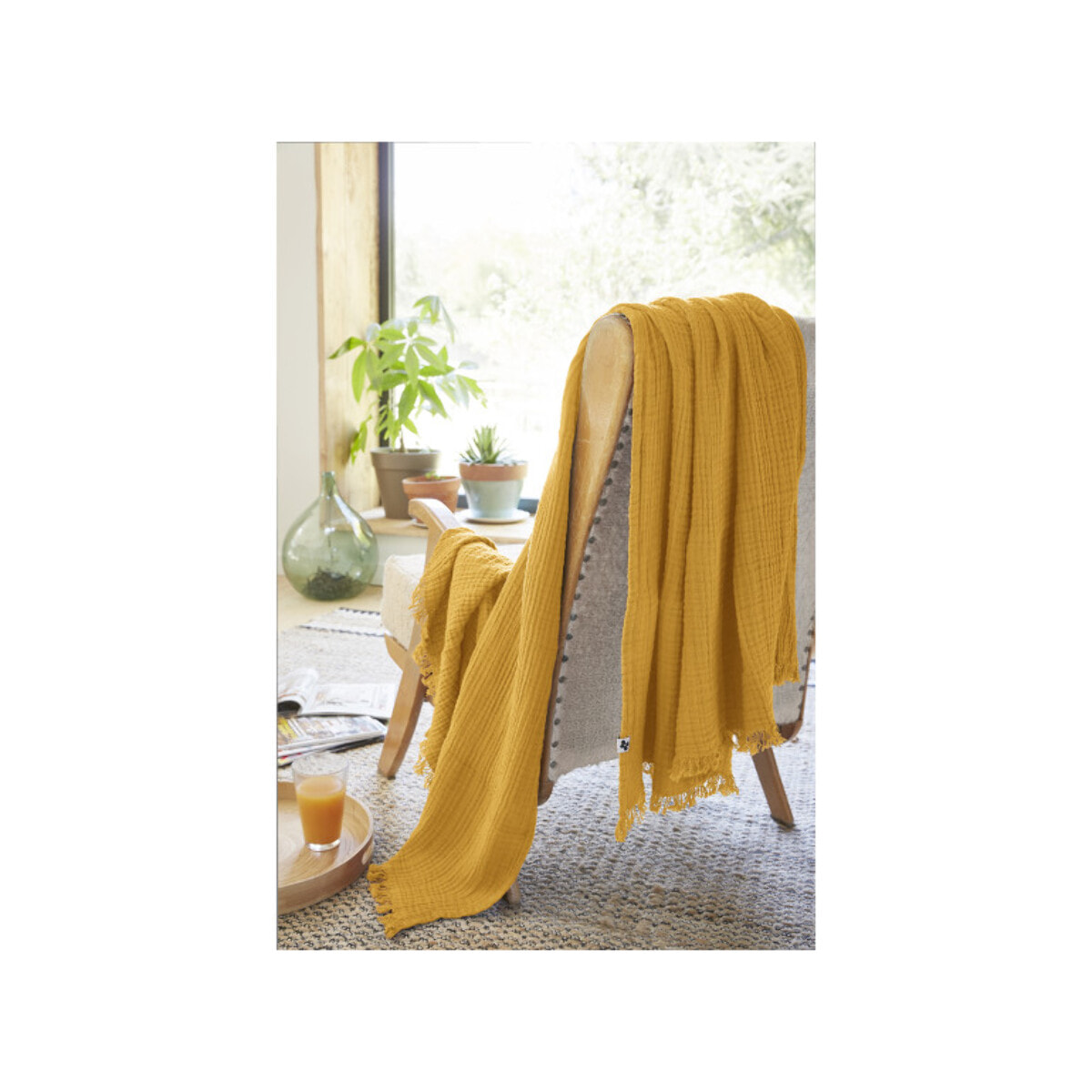 Plaid 180x220 cm en gaze de coton avec franges - 10 coloris - GAIA