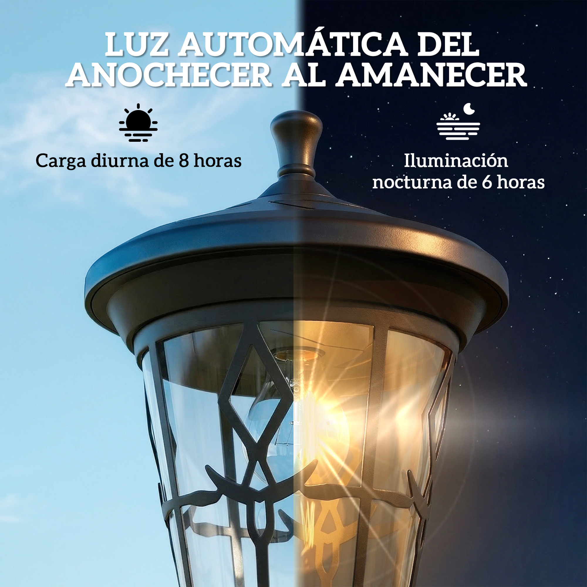 Set de 2 Farolas Solares de Jardín, Luces Solares de Exterior de Acero Inoxidable con Altura Ajustable, 2 Modos de Brillo, IP44 Impermeable, para Terraza, Patio, 23,5x23,5x186 cm, Negro