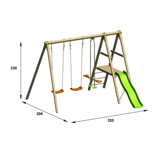 Balançoire en bois 2,30 m Topwood TUTTI - 6 enfants