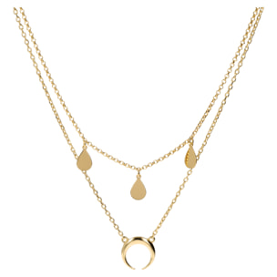 Set di Due Collane in Argento 925 placcato Oro Giallo 18Kt con Catena Forzatina e Ciondoli Goccia e Cornetto