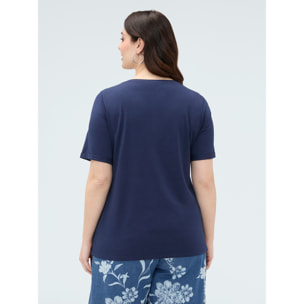 Fiorella Rubino - Camiseta de algodón con aplicación en el escote - Azul