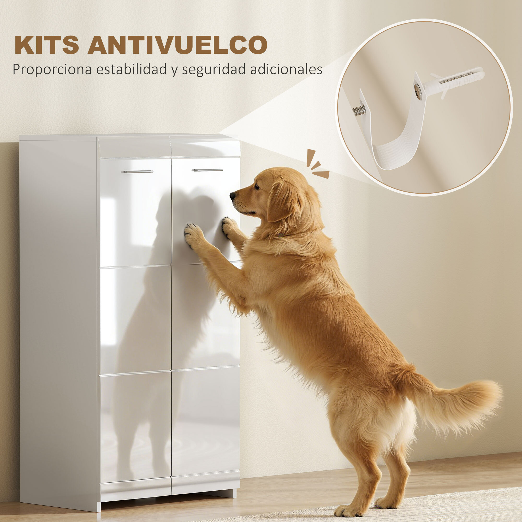 Mueble Zapatero, Armario para Zapatos Moderno con Estantes Ajustables, para 10 Pares de Zapatos, Zapatero para Pasillo, Recibidor, 55x36x108 cm, Blanco Brillo