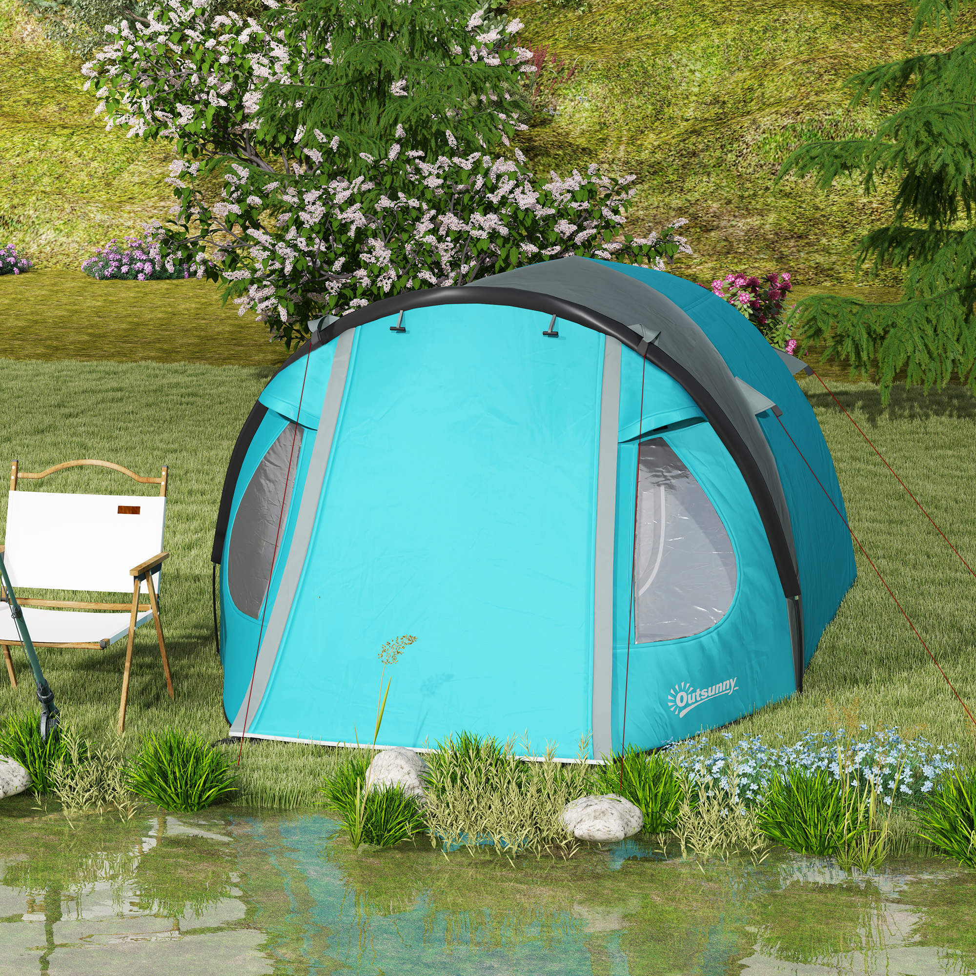 Tente de camping 2-4 personnes - tente dôme familiale imperméable - sac de transport inclus bleu