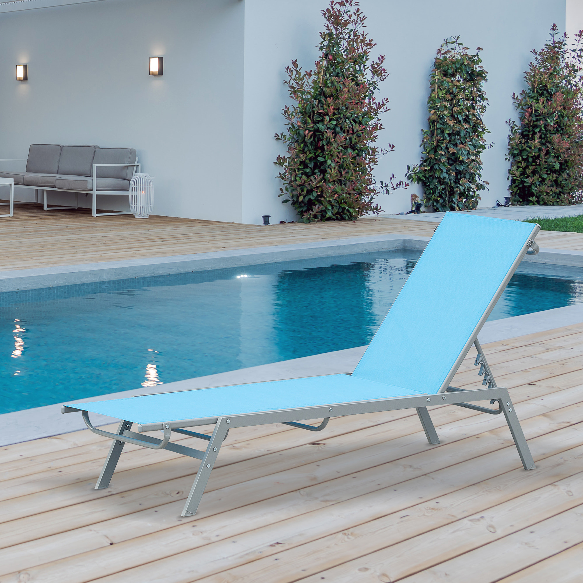 Bain de soleil transat design contemporain dossier inclinable multi-positions