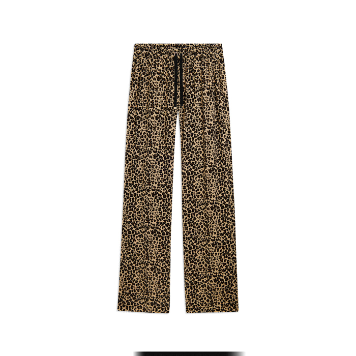Pantaloni wide leg in viscosa fantasia animalier