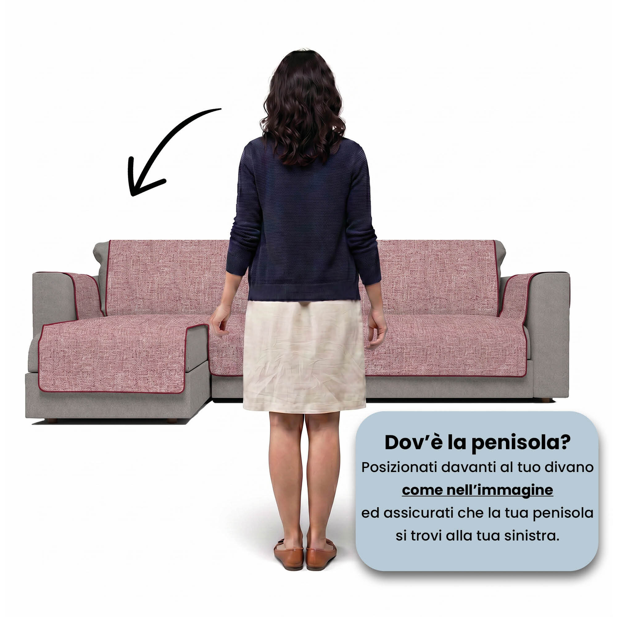 COPRIDIVANO PENISOLA SINISTRA COMFORT, Antiscivolo, Cotone+Microfibra+Fibre Varie, Made in Italy - BORDEAUX