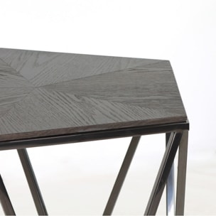 Coffee table pentagonale in acciaio cromato e rovere nero