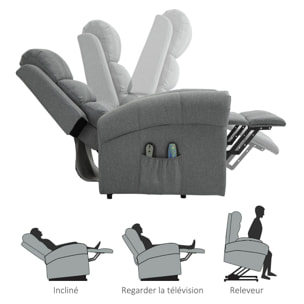 Fauteuil de massage fauteuil releveur électrique inclinaison réglable repose-pied ajustable lin gris chiné