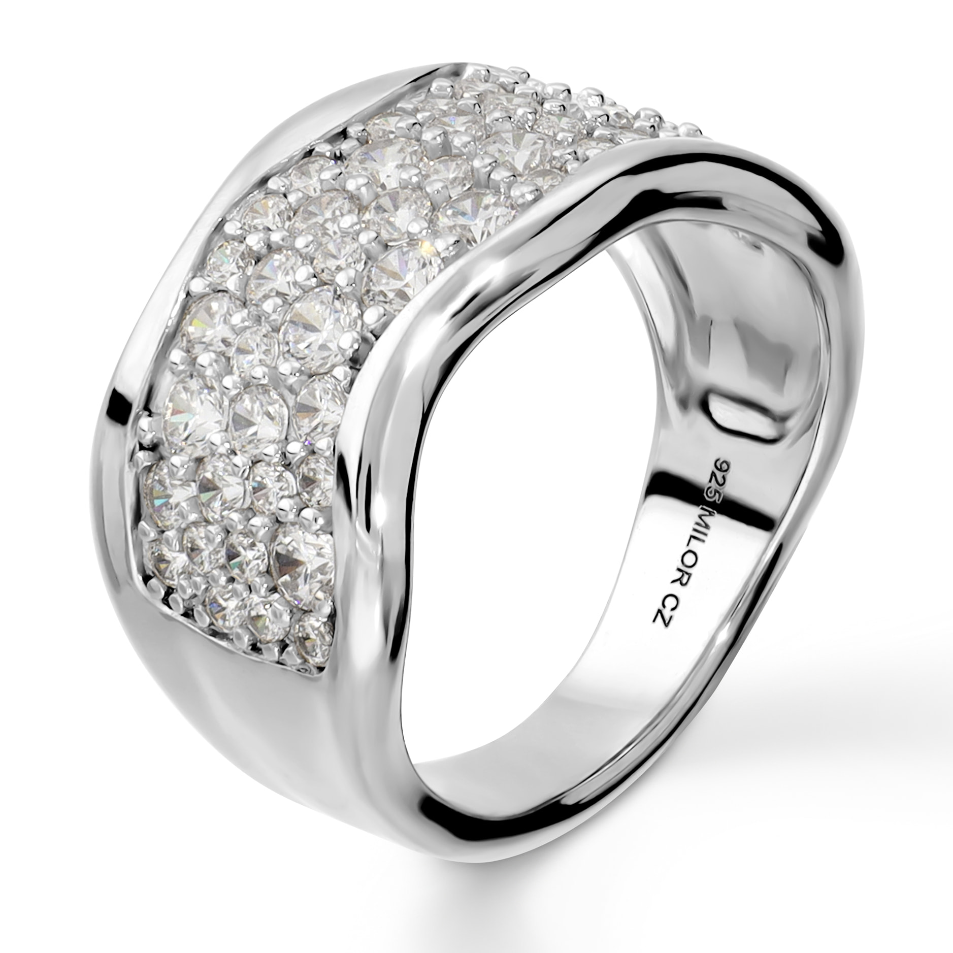 Anello a Fascia in Argento 925 con Pavé di Cubic Zirconia