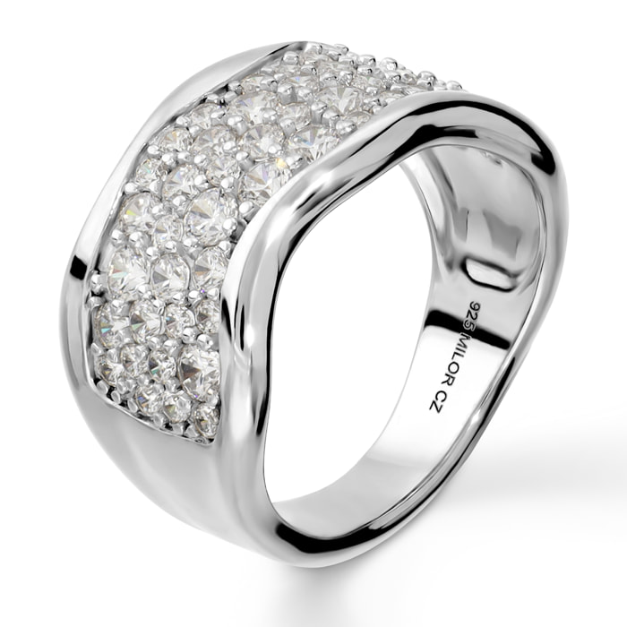 Anello a Fascia in Argento 925 con Pavé di Cubic Zirconia