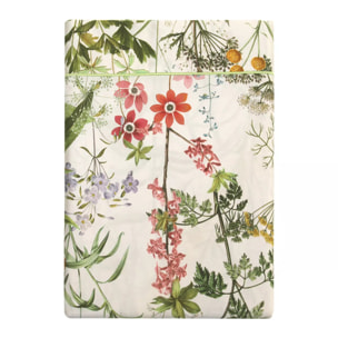 Drap plat satin de coton imprimé beige vert rose Prairie legere beige