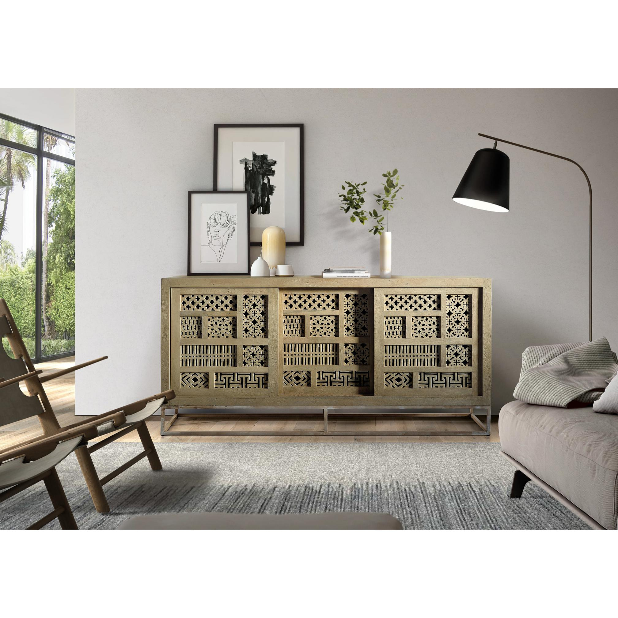 Aparador de Madera de Mango Estilo Boho Tallado