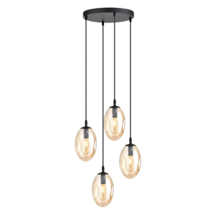 Lampada a sospensione Astral in acciaio nero e vetro ambra