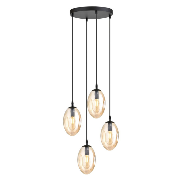 Lampada a sospensione Astral in acciaio nero e vetro ambra