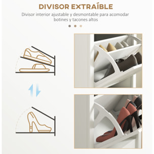 Zapatero Estrecho con 2 Puertas Zapatero Entrada Recibidor con Estantes Ajustables y Compartimento Abierto para 10 Pares de Zapatos 58x24x105 cm Blanco