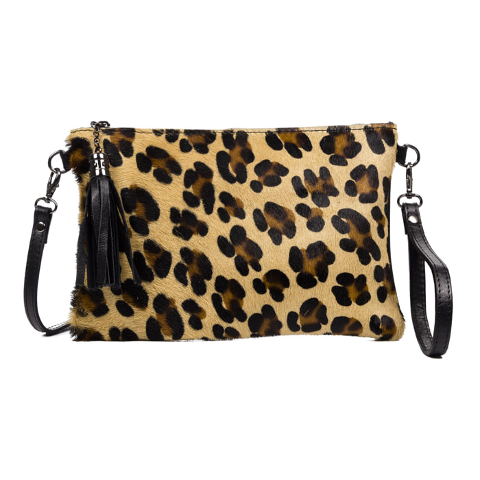 Ermine Borsa a tracolla da donna in vera pelle Sauvage Cavallino Leopard Large