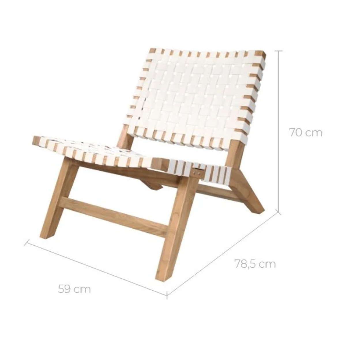 Fauteuil de jardin en teck et sangles en tissu blanc - Tao
