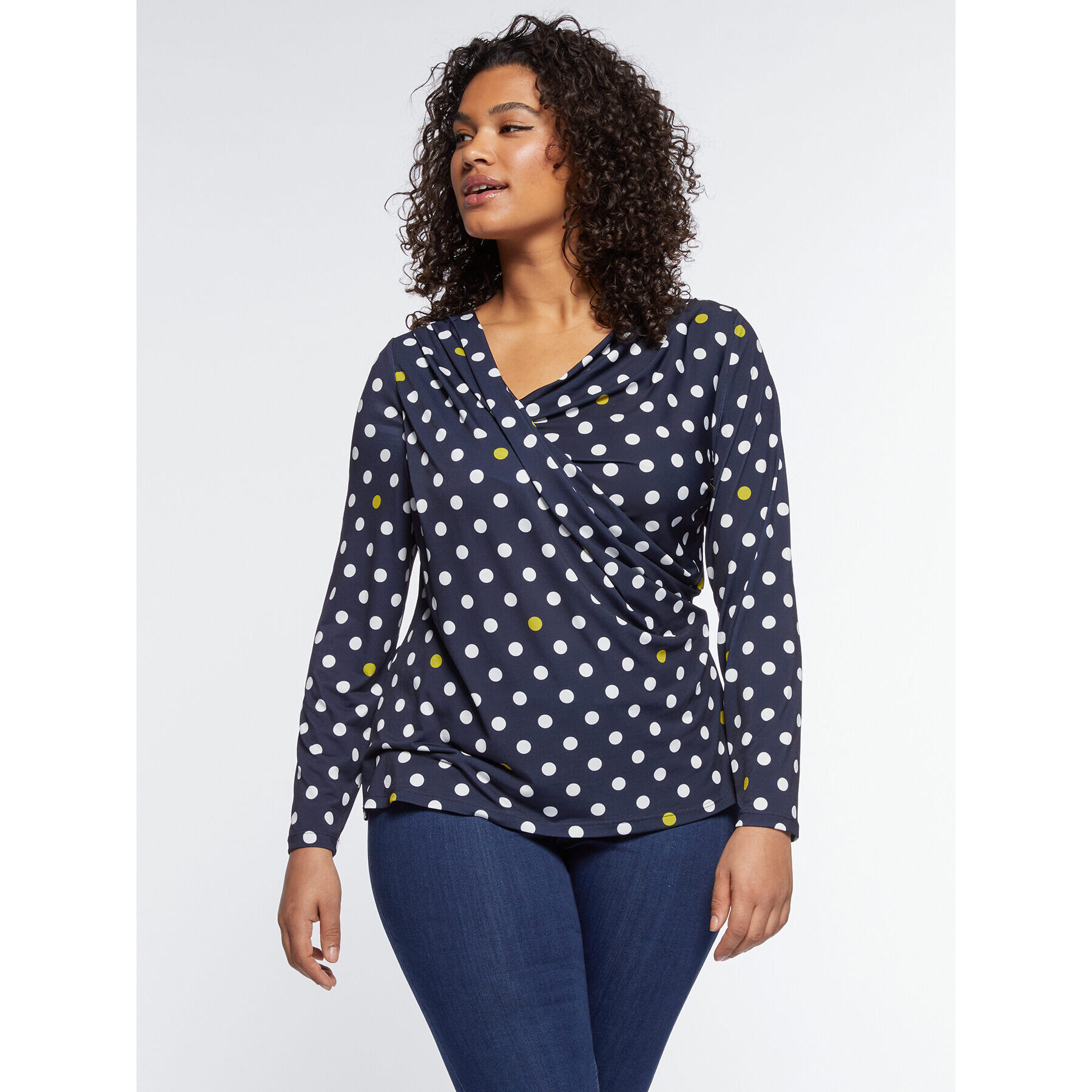 Fiorella Rubino - Camiseta de lunares con escote holgado - Azul